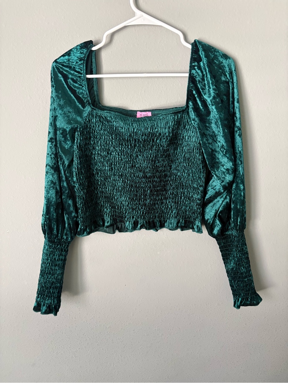 Mi Ami for Francesca’s Emerald Green Velvet Smocked Crop Top Size Large